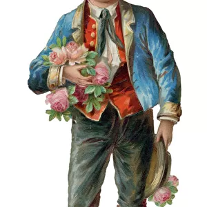 Victorian scrap, Boy with pink roses