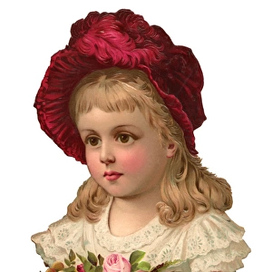 Victorian Scrap - Girl with bunch of flowers