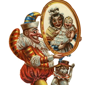 Victorian Scrap - Mr Punch and Toby with portrait