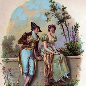 Victorian Transfer design, couple in a garden