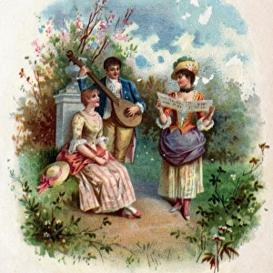 Victorian Transfer design, three musicians