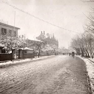 View along the Bund in the snow, Shanghai, China, c. 1890 s