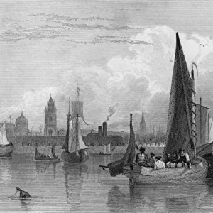 View of Liverpool from the Mersey, with boats