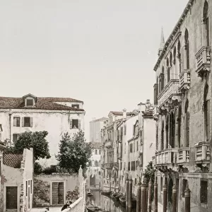 Vintage 19th century photograph: Tre Ponti, canal Venice, Italy