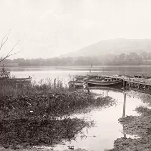 Vintage 19th century photograph - United Kingdom - Brecon, Wales - Lllangorse Lake