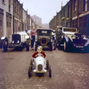Vintage Cars Print, 1950s Childhood Scene Vintage Cars Print, 1950s Childhood Scene