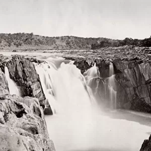 Vintage late 19th century photograph: Waterfall, marble rocks, Narmada River, Jubbulpore