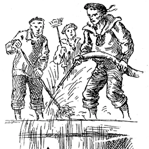A Visitor to an Emigrant Ship being soaked by Seamen, 1884