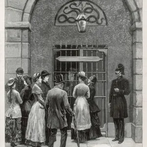 Visitors wait outside Kilmainham Jail, Dublin