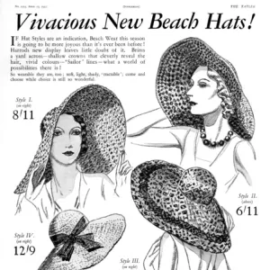 Vivacious new beach hats, Harrods advertisement 1931