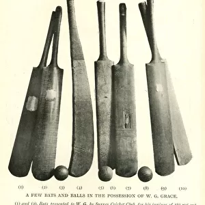 W G Grace, some of his cricket bats and balls