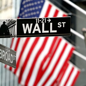 Wall Street flags in New York, America