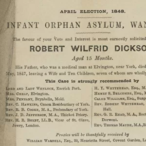 Wanstead Infant Orphan Asylum - Election Lobby Card