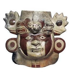 Warrior head shaped vessel. Moche or Mochica