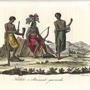 Warriors of the Kongo with weapons and battle instruments