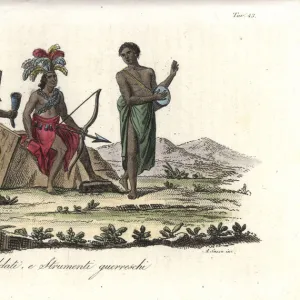 Warriors of the Kongo with weapons and battle instruments