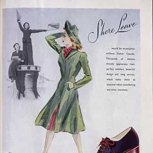 Wartime advert for Dolcis shoes, featuring an image of women serving in the Women's Royal Naval Service. Date: 1943