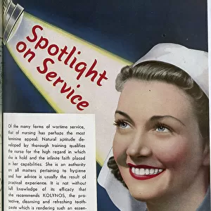 Wartime advert for Kolynos Toothpaste, employing the imagery of a nurse to vouch for its efficacy. Date: 1943