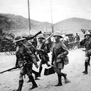 Watched by their Japanese comrades: British troops landed to co-operate against Tsing-Tau