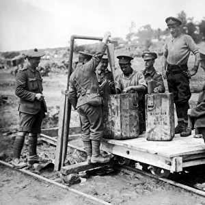 Water for British troops via light railway, WW1