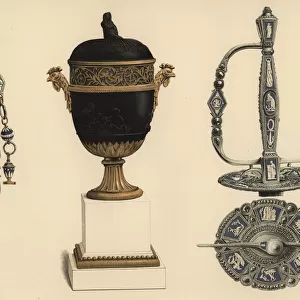 Wedgwood chatelaine, vase and sword