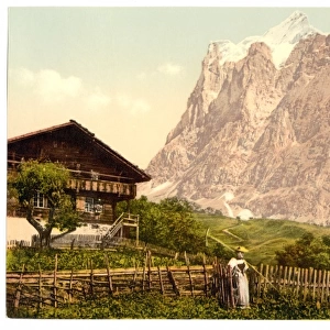 Wetterhorn Mountain and chalet, Bernese Oberland, Switzerlan