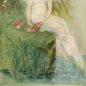 Winged fairy with a garland