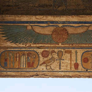 Winged sun with uraeus and royal cartridges of Ramesses III
