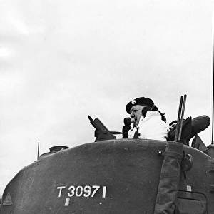 Winston Churchill in turret of Churchill tank, 1942