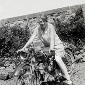 Woman on 1921 Sunbeam motorcycle