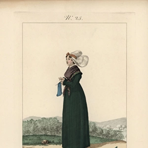 Woman in the costume of Coutances in bonnet
