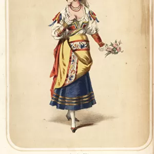 Woman in costume as an Italian peasant for a masquerade ball