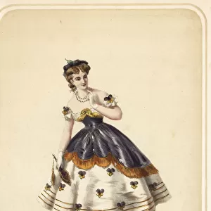 Woman in costume as a pansy for a masquerade ball