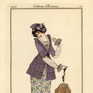 Woman in country outfit of crepe-de-chine jacket