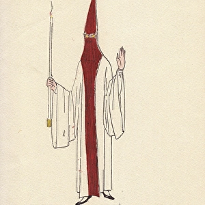 Woman in fancy dress costume as a penitent, in hooded robe