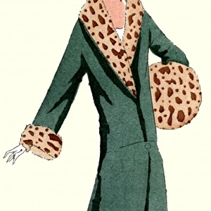Woman in green coat by Jeanne Lanvin