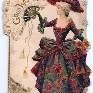 Woman in historical costume on a greetings card