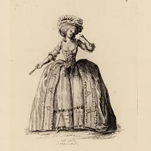 Woman in hooped dress, era of Marie Antoinette