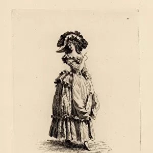 Woman in large hat with dress and apron, era of Marie