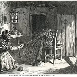 Woman making nets in the Claddagh 1870