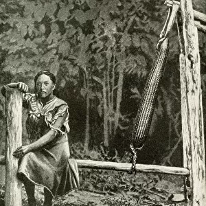 Woman preparing food from cassava plant, Brazil