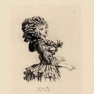 Woman in ringlets with large bonnet, era of Marie Antoinette