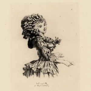 Woman in ringlets with large bonnet, era of Marie Antoinette