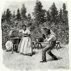 Woman before Splashing Man with Laundry Water