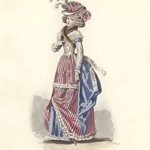 Woman in tricolor outfit, era of Marie Antoinette