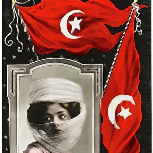 Woman and Turkish Flags
