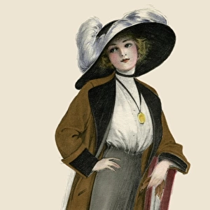 Woman wear a merry widow hat and Plumes