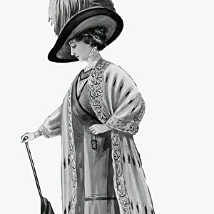 Woman wearing piped tunic skirt 1909