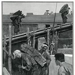 Women building the elevated railway in Tokyo, October 1904