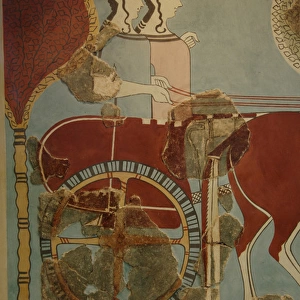 Two women in a carriage. Fresco dated between 14th and 13th